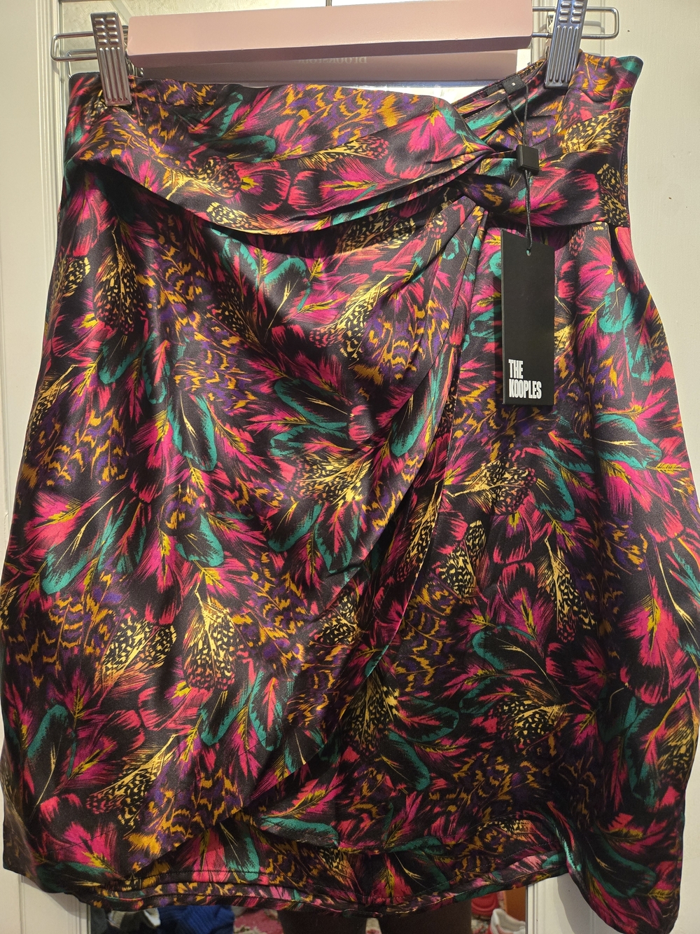 NWT. The Kooples Multicolor Floral Wrap Skirt - Burgundy, Teal, Fuchsia, Gold